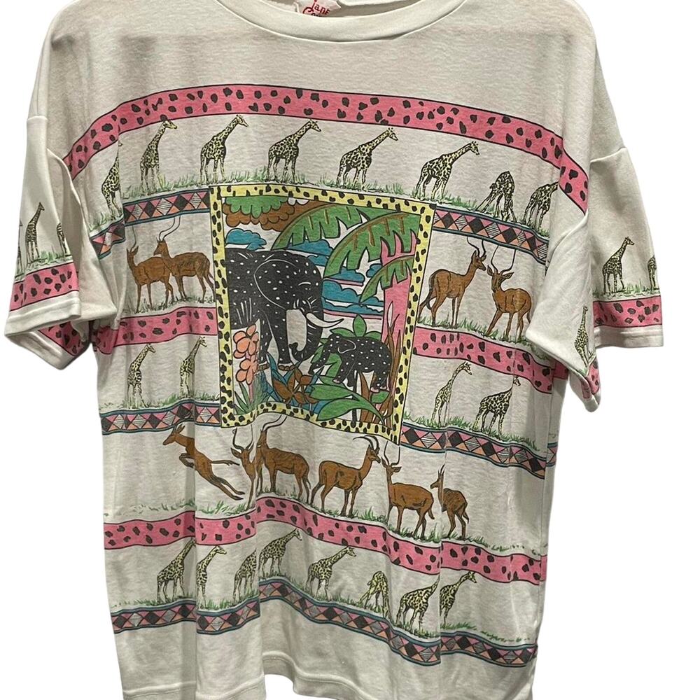 Vintage 90s Safari Rare AOP Wrap Around Striped Shirt Adult Large